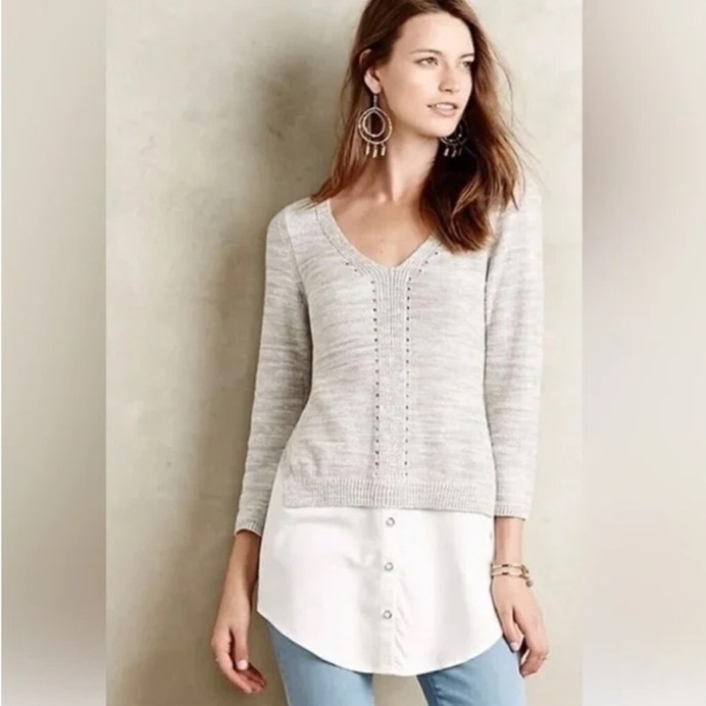 ANTHROPOLOGIE Moth Aseline Layered Mixed Media Twofer Sweater Top, Size Small